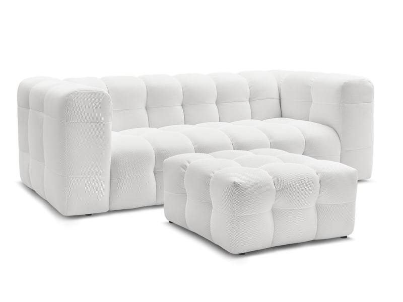  Bobochic canapé droit fixe 3 places cloud tissu mesh avec pouf blanc CLOUD - Conforama A