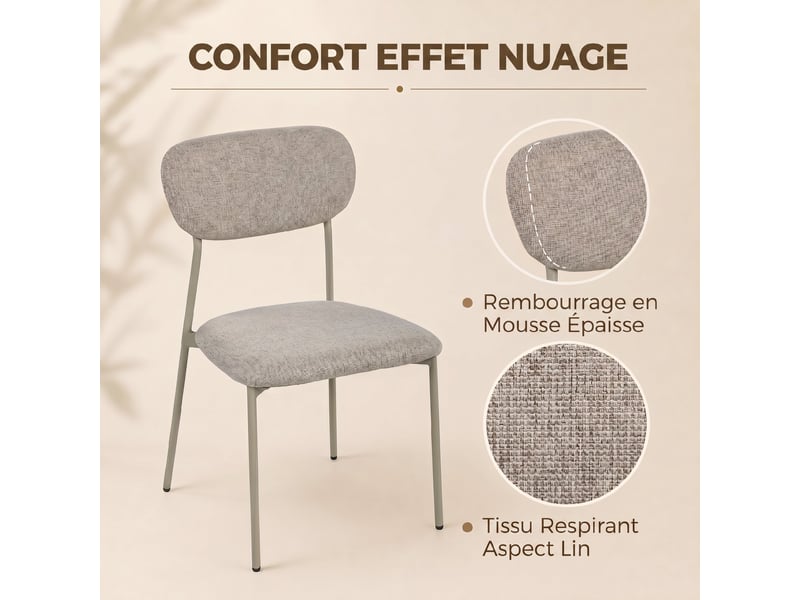  Lot de 2 chaises de salle à manger modernes, marron clair, chaises de cuisine empilables en tissu effet lin  - Conforama A