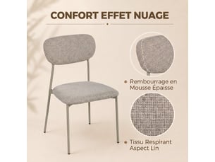 Lot de 2 chaises de salle à manger modernes, marron clair, chaises de cuisine empilables en tissu effet lin