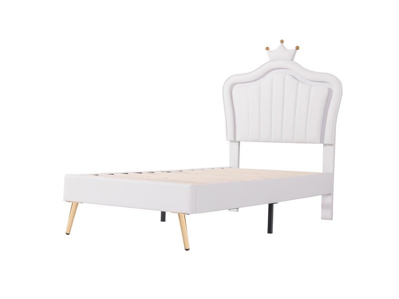 Lit enfant fille 90x200 lit princesse couronne blanc capitonné avec led  - Conforama W