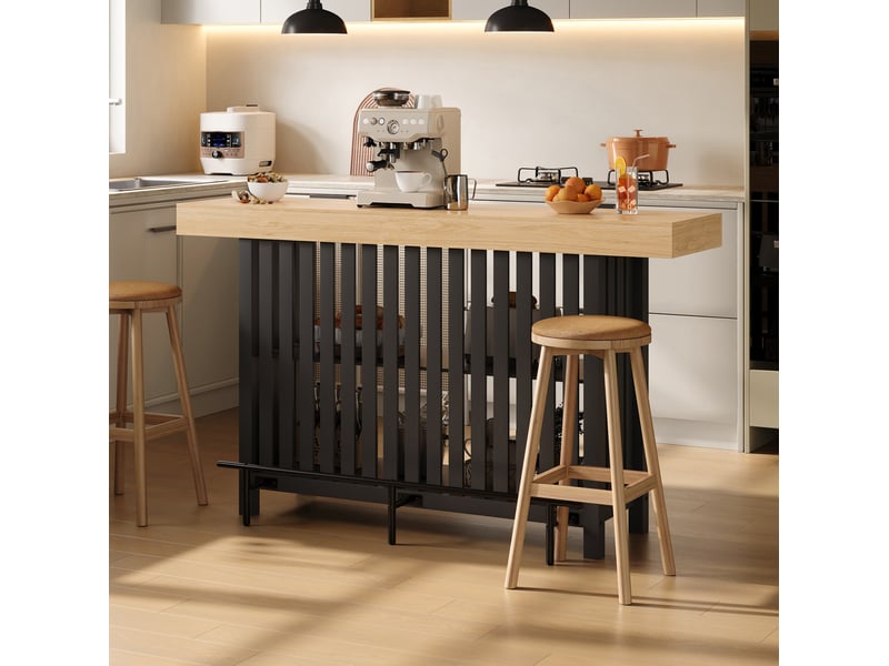  Table de bar avec repose-pieds et étagères 2 niveaux 160x40x105 cm noir+naturel  - Conforama B