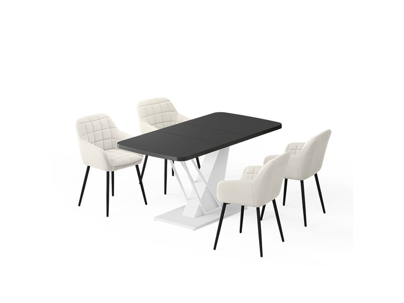 Vicco ensemble de table à manger, noirblanc, 120x80cm avec 4 chaises de salle à manger - Conforama A