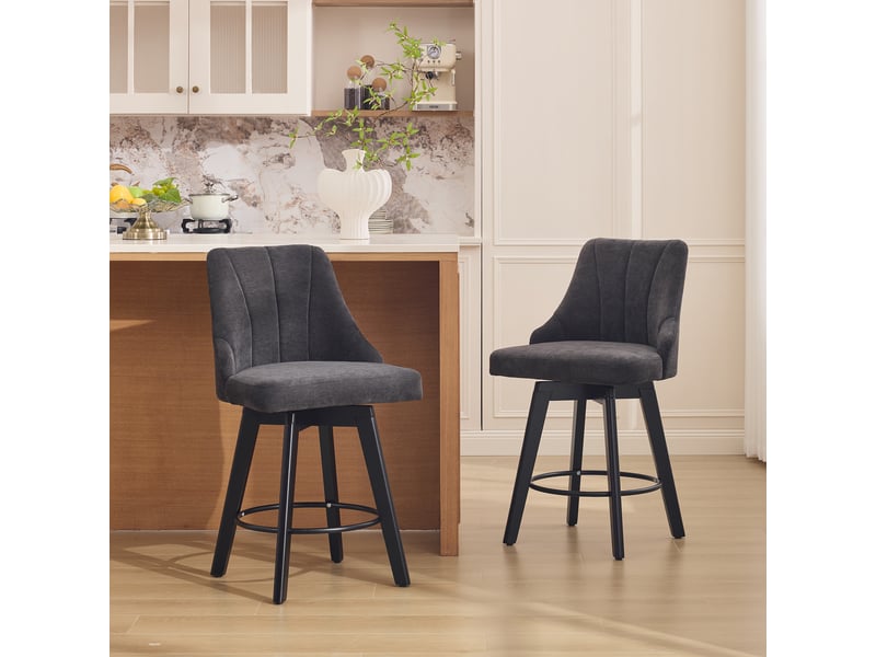  Lot de 2 tabourets de bar pivotants,avec dossier et repose-pieds,chenille,gris  - Conforama B