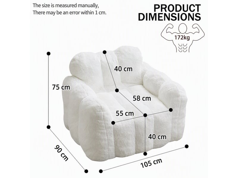  Fauteuil relax adulte 105x90x75 cm en peluche blanc  - Conforama C