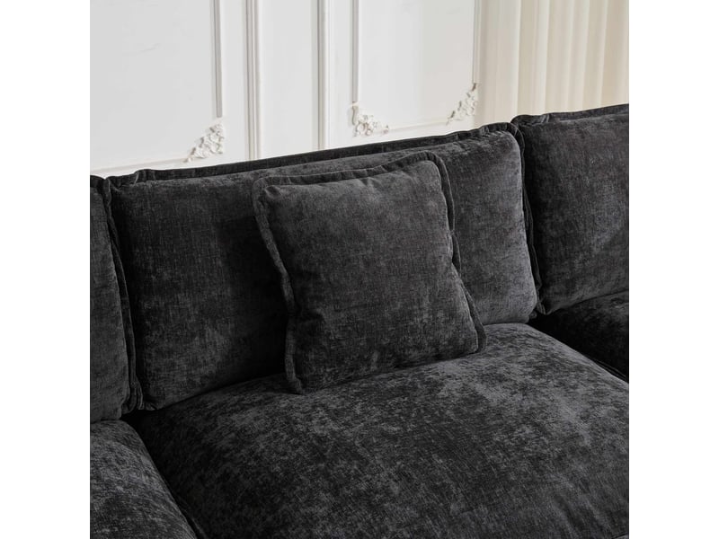 Canapé 3 places en chenille noir, canapé modulable avec coussin rembourré double couche pour salon ,pouf non inclus - Conforama D