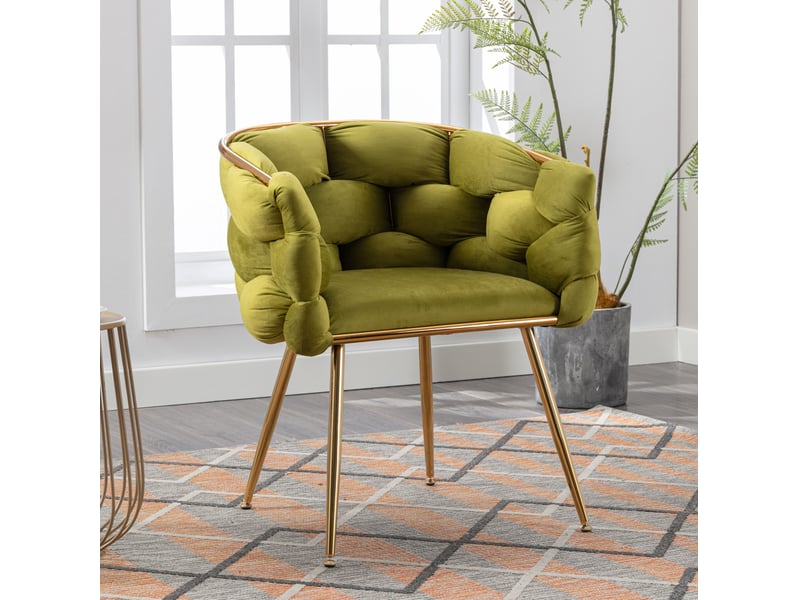  Fauteuil avec accoudoirs en velours, structure en métal coloris olive  - Conforama B