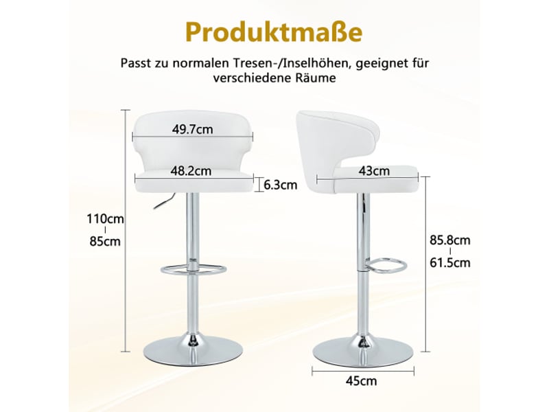 Lot de 2 tabourets de bar réglables en hauteur – dossier – 360° rotation – socle lourd – repose-pieds – moderne - Conforama C