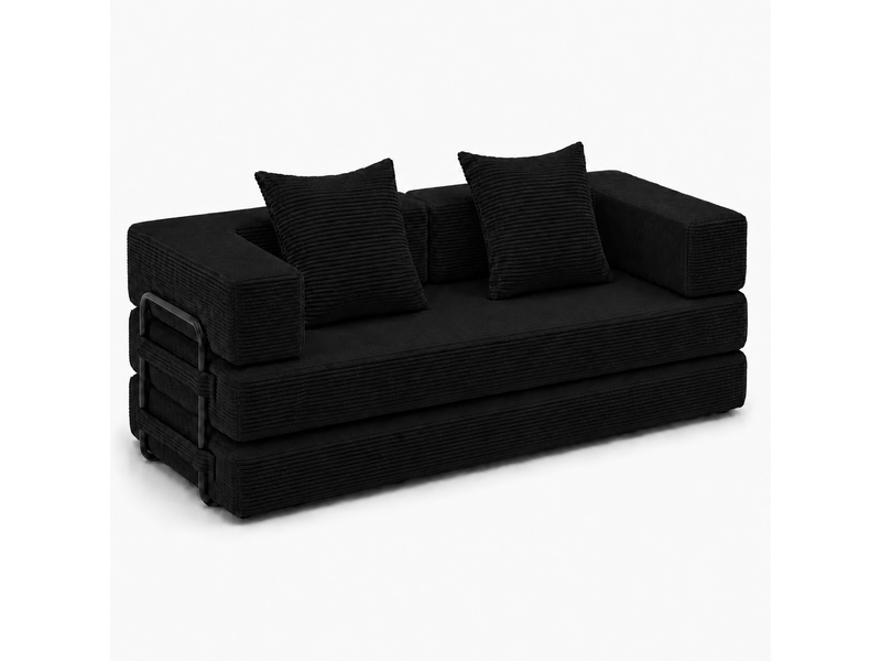  Canapé convertible modenvie 2 places en velours côtelé noir, pliable, 185 x 92,5 x 60 cm  - Conforama A