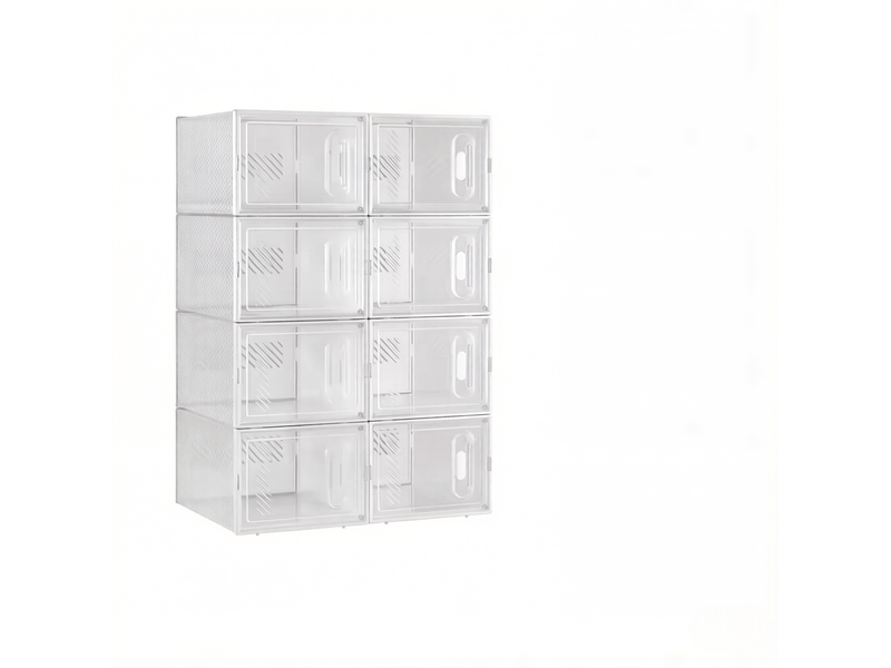  Boîtes à chaussures tcqpz empilables lot de 8 modulaires en plastique transparent et blanc 25 x 18,5 x 35,5 cm  - Conforama A