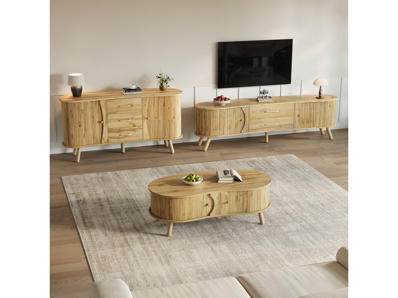  Ensemble 3 pices meuble tv table basse et buffet - meuble tv 160x36cm - table basse 108x50cm - buffet 150x36cm-nature Bubbly Shop - Conforama E