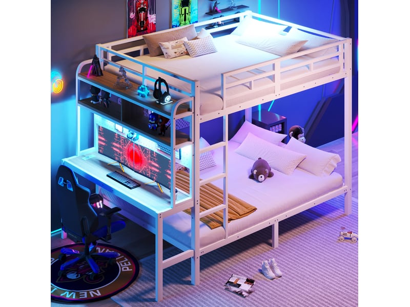  Lit superposé avec bureau et rangements 140 x 200 cm evryae  - Conforama D