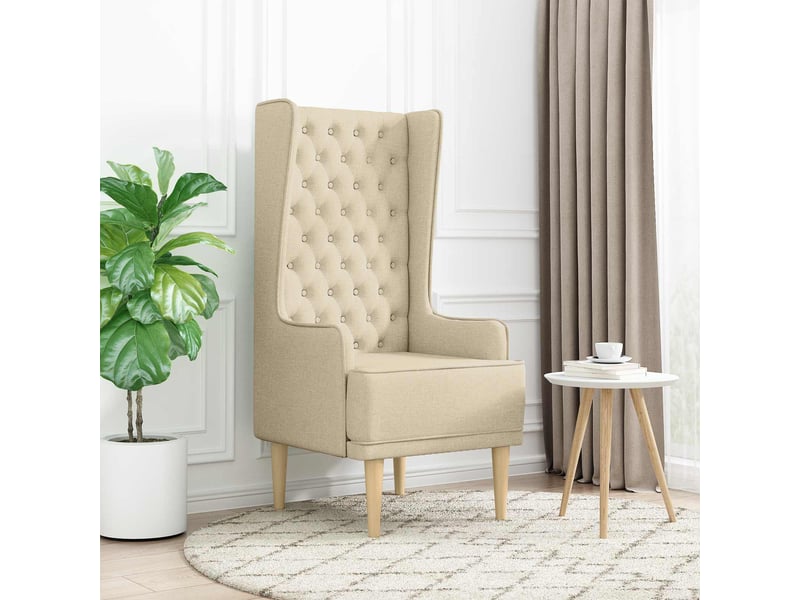  Vidaxl chaise à dossier haut avec boutons capitonnés crème tissu  - Conforama B