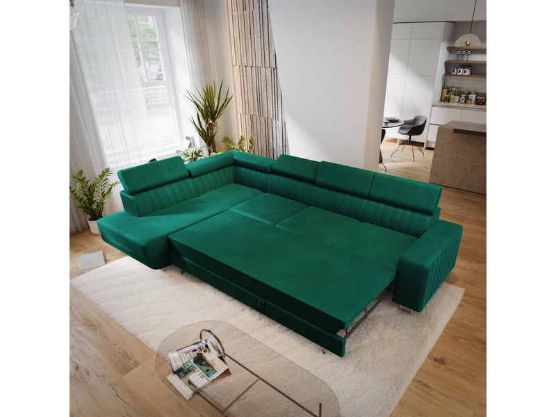  Canapé d'angle hestion, velours vert bouteille  - Conforama D