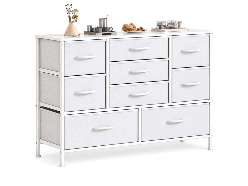  Chiffonnier neuf tiroirs tissu blanc meuble de rangement 76 cm moderne  - Conforama A