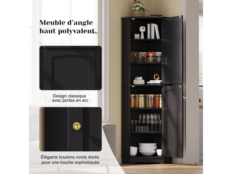  Meuble d'angle avec 2 portes et étagères réglables pour cuisine salle à manger et salon en mdf 42×42×166 cm noir  - Conforama E
