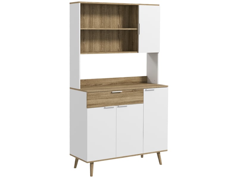  Buffet de cuisine moderne meuble de rangement avec 3 placards 1 tiroir et plan de travail 98x39x180 cm blanc et bois T1005-01-02770 - Conforama B