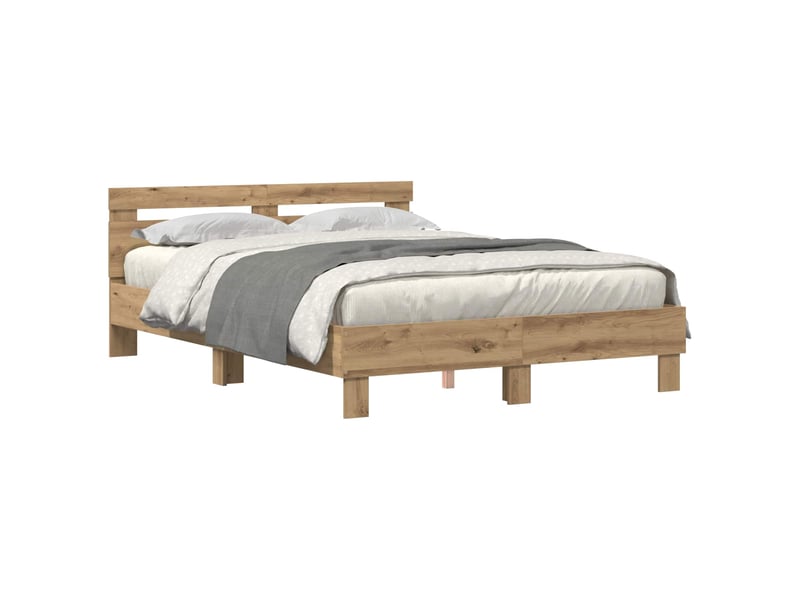 Lit double- lit adulte - cadre de lit chêne artisanal 150 x 200 cm bois d'ingénierie - Conforama A