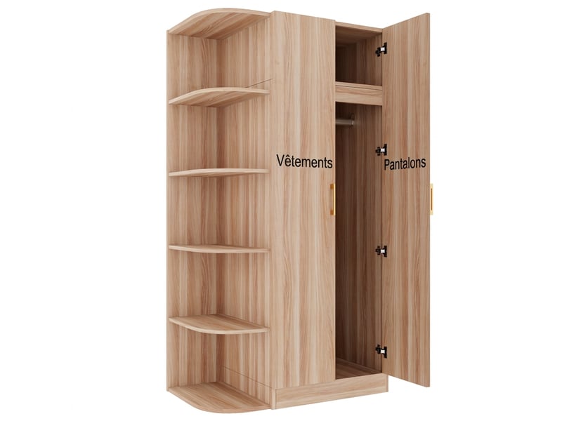  Armoire 2 portes en bois naturel 90x55x170 cm avec porte-manteau, penderie et étagères de rangement  - Conforama D