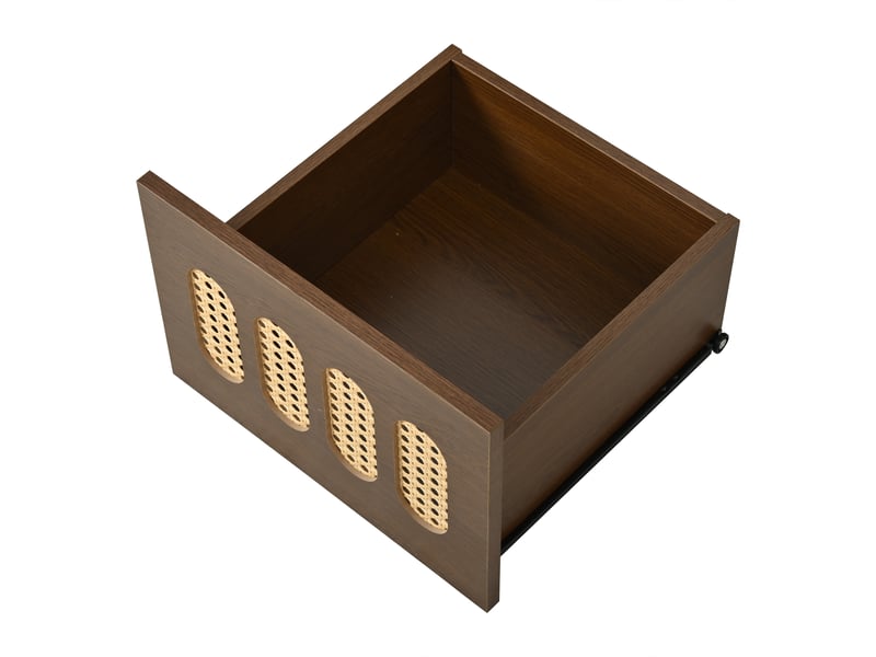  Meuble tv 180 cm couleur noyer, 2 tiroirs effet cannage, 2 portes à rideau, mdf, jusqu’à 80 pouces  - Conforama B