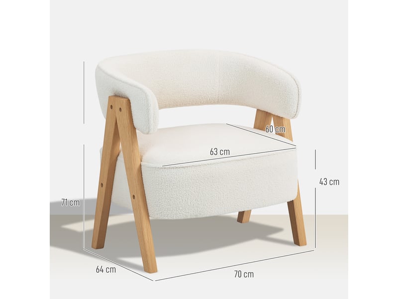  Fauteuil de salon, chaise rembourrée, tissu bouclette, 70x64x71cm, blanc  - Conforama E