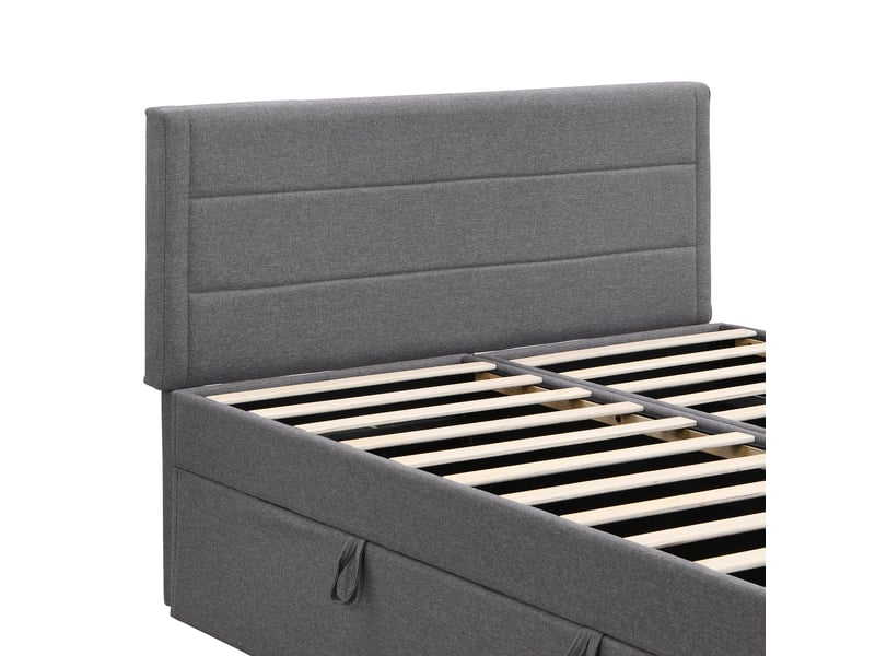 Lit coffre 140x200 cm en tissu gris avec rangement - Conforama E