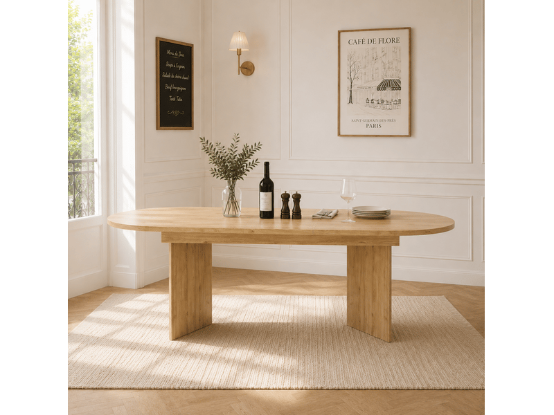 Table à manger extensible 160200 x 90 cm en mdf, chêne clair, 6 à 8 personnes - Conforama E