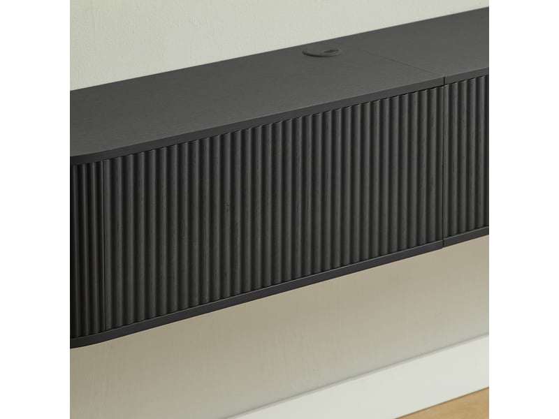  Meuble tv mural suspendu noir – 180 x 32 x 30 cm – passe-câbles et portes rainurées  - Conforama E