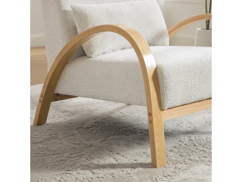  Siège rembourré en tissu chenille ivoire, pieds en bois massif W5171S00008 - Conforama D