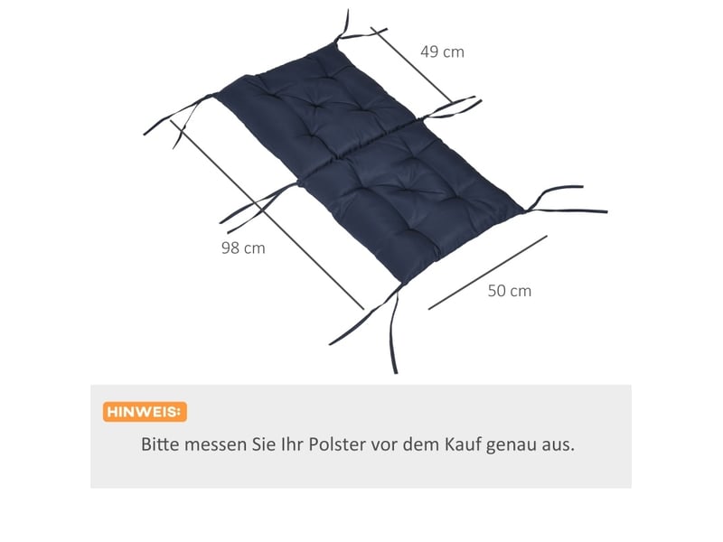  Lot de 2 galettes de chaise 98 x 50 x 8 cm – bleu foncé – assise rembourrée avec liens, intérieur et extérieur  - Conforama D