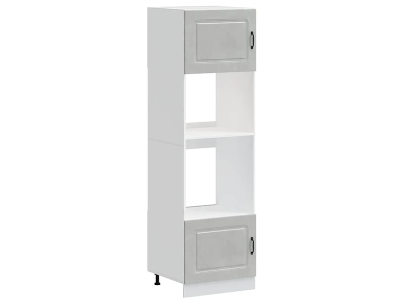  Lot de 2 armoires à four classiques avec pieds réglables 60 x 57 x 207 cm en bois d'ingénierie gris béton 02_0055700  - Conforama A