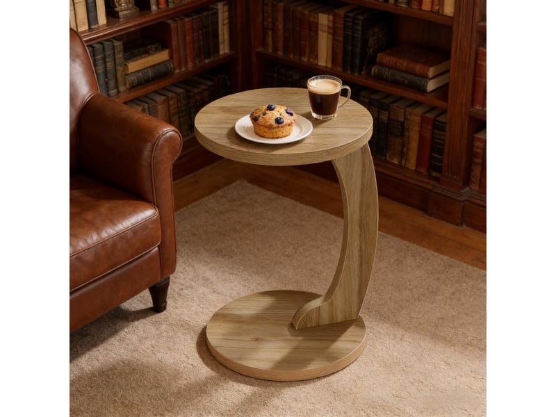  Table d'appoint ronde en c, avec plateau suspendu et base antidérapante, pour canapé ou lit, chêne clair, ø 38×55 cm  - Conforama D