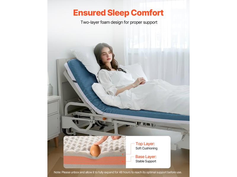  Vevor matelas médical 1 personne, mousse double couche infusée de gel 26d, 193 x 86,4 x 8,9 cm, charge 136 kg, housse oxford imperméable, déhoussable, livré roulé LSS006 - Conforama B