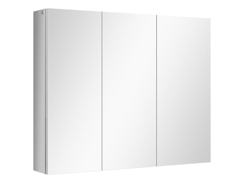  Armoire miroir de salle de bain en inox argenté 70x12x55 cm avec 3 portes vitrées et 5 étagères  - Conforama A
