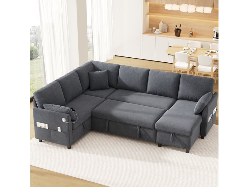  Canapé d'angle modulable 6 places 255x196x85 cm convertible gris  - Conforama B