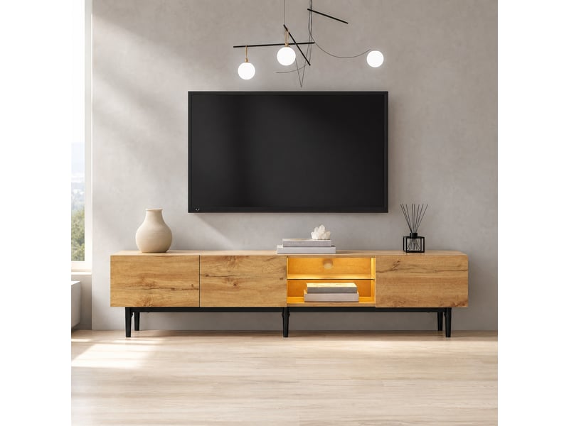  Meuble tv 175 x 31 x 41 cm en mdf chêne clair avec led pilotées par application  - Conforama B