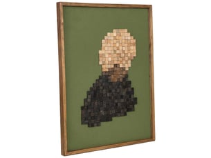 Tableau artisanal en bois recyclé relief vert beige et noir 62x4x82 cm h