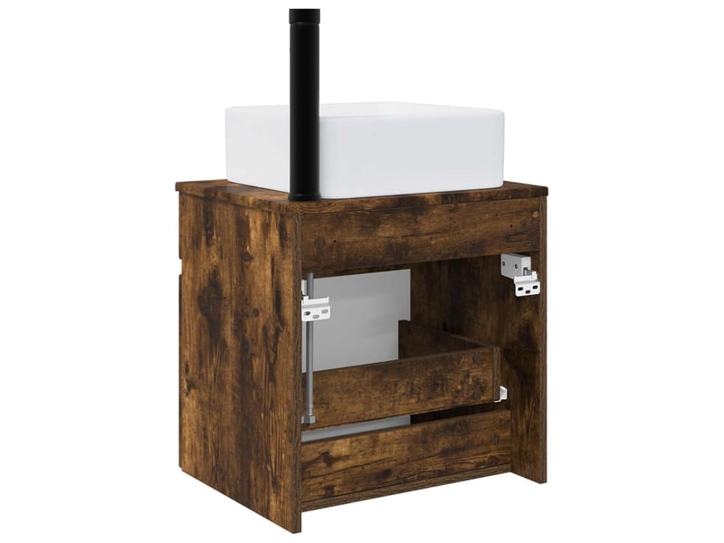  Meuble de lavabo mural, rangement salle de bain chêne fumé 49x41x63 cm shl2016  - Conforama D