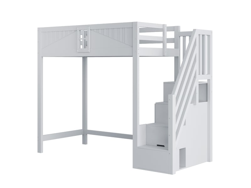  Lit mezzanine enfant 90x200 cm – gris – échelle réversible avec rangement et fenêtre sécurisée – sans matelas  - Conforama D