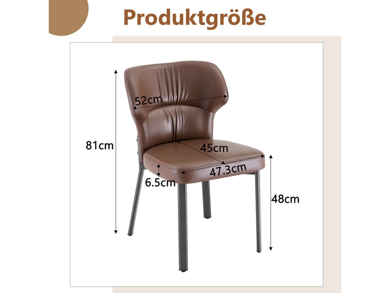  Lot de 2 chaises de salle à manger à dossier rembourré  - pieds en métal, simili cuir marron  - Conforama D
