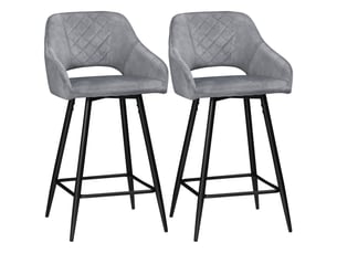 Lot de 2 tabourets de bar en acier gris avec dossier et repose-pieds – housse 50x53x94 cm