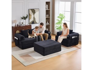 Canapé modulable, canapé 4 places, en velours tricoté, poches latérales, mousse haute densité, avec pouf