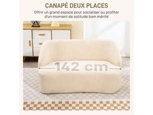 Canapé 2 places canapé en tissu bouclette 142 cm avec dossier et assise incurvés, beige, aucun assemblage requis