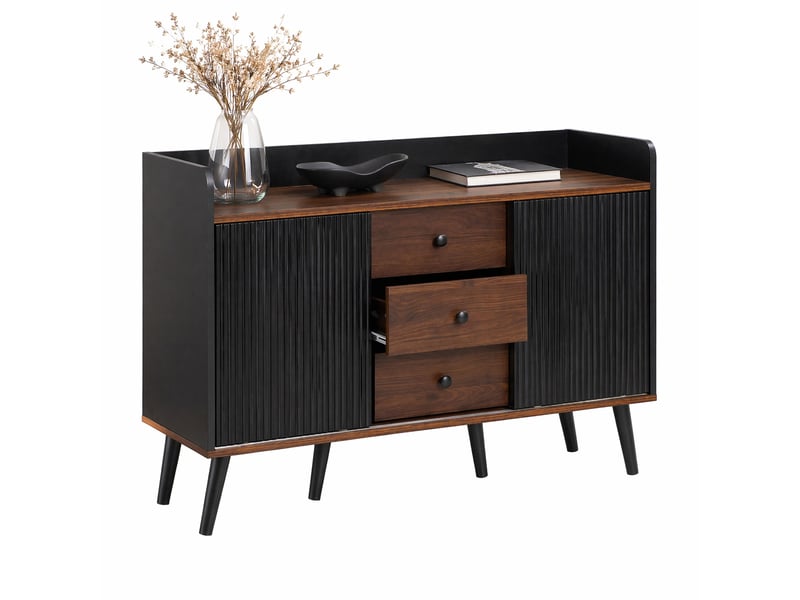  Buffet 117,5x40x80 cm noir et bois, mdf et panneaux de particules, 2 portes coulissantes et 3 tiroirs  - Conforama A
