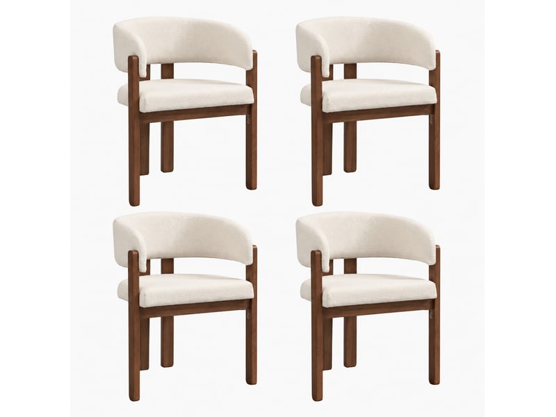  Chaise de salle à manger lot de 2 avec accoudoirs et dossier incurvé pour salon en bois et tissu bouclé beige et noyer  - Conforama A