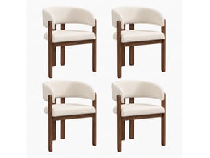 Chaise de salle à manger lot de 2 avec accoudoirs et dossier incurvé pour salon en bois et tissu bouclé beige et noyer