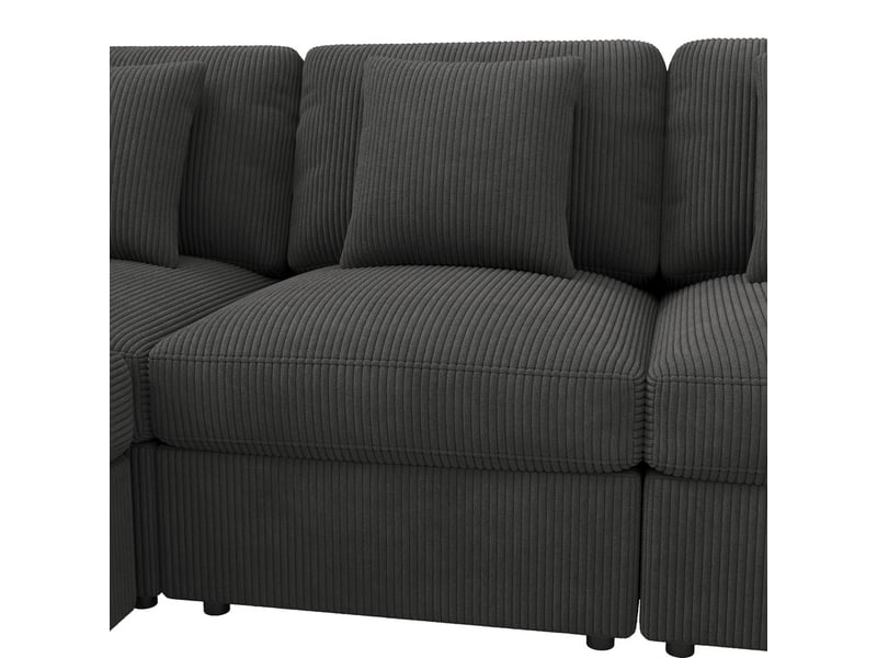 Canapé d'angle moderne ,6 places,avec accoudoirs réglables et pouf amovible, en velours,290x159x89cm,gris  - Conforama E