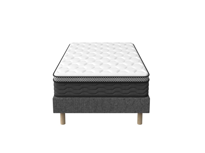  Sommier tapissé gris 90x200 + matelas ressorts ensachés 25 cm, 6 pieds fournis  - Conforama D