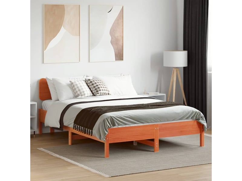  Lit double- lit adulte -  cadre de lit sans matelas  marron 140x190cm bois pin massif  - Conforama B