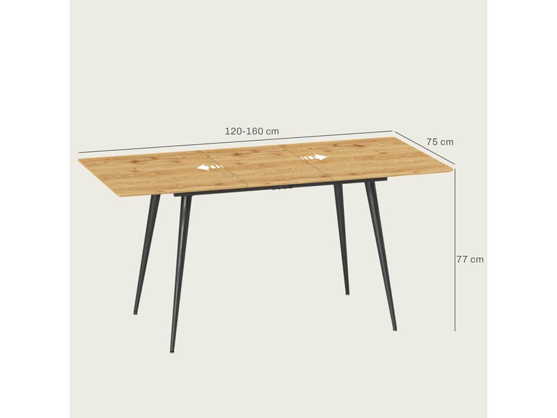 Table de salle à manger extensible, table pouvant accueillir de 6 à 8 personnes, table de cuisine avec pieds en acier massif - Conforama E