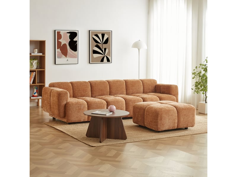  Canapé d'angle modulable aleno 4 places tissu velours texturé terracotta  - Conforama E
